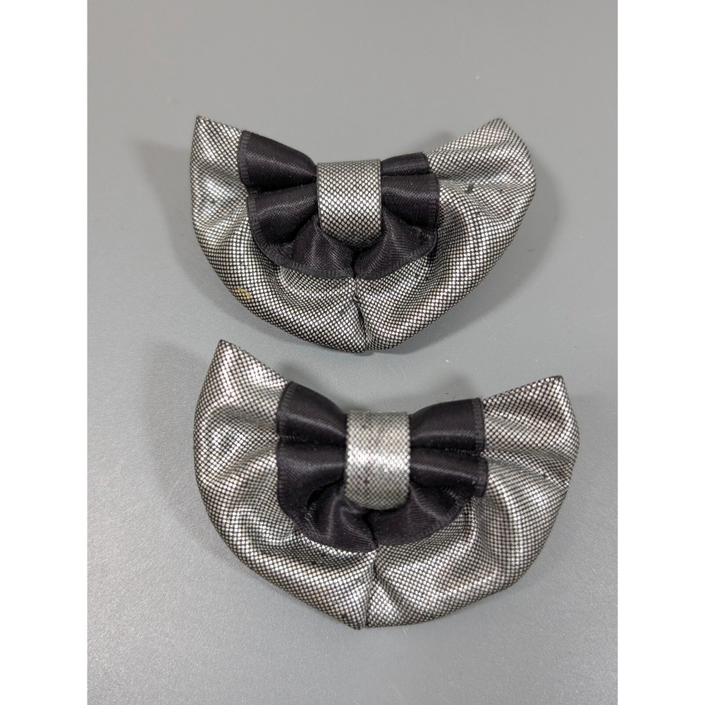 Vintage 80s 90s Retro Y2K Gray Black Metallic Ribbon Bow‎ Shoe Clips